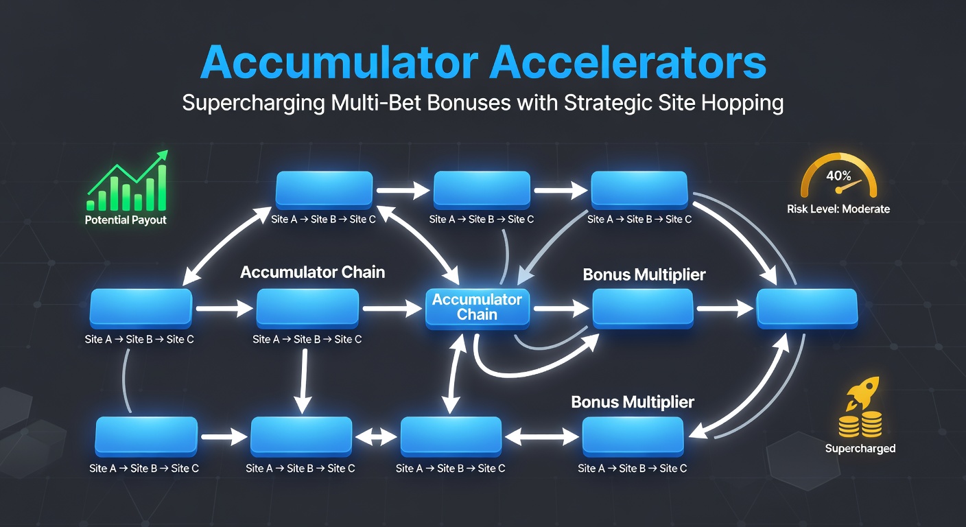 Infographic depicting a flowchart of hopping between bookmakers, with arrows showing bonus transfers and acca builds across sites