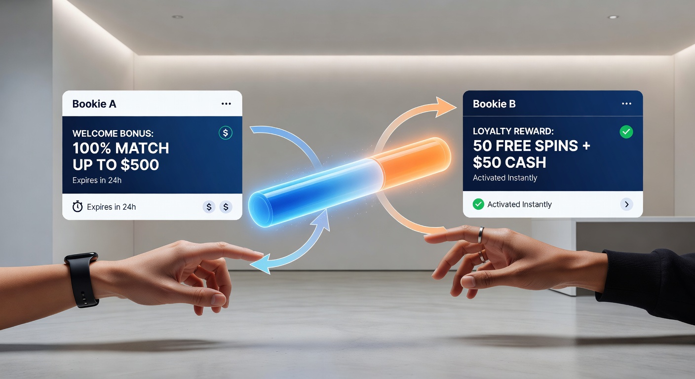 Close-up of hands exchanging a glowing baton in a nighttime relay race, representing quick and efficient switches between betting promotions