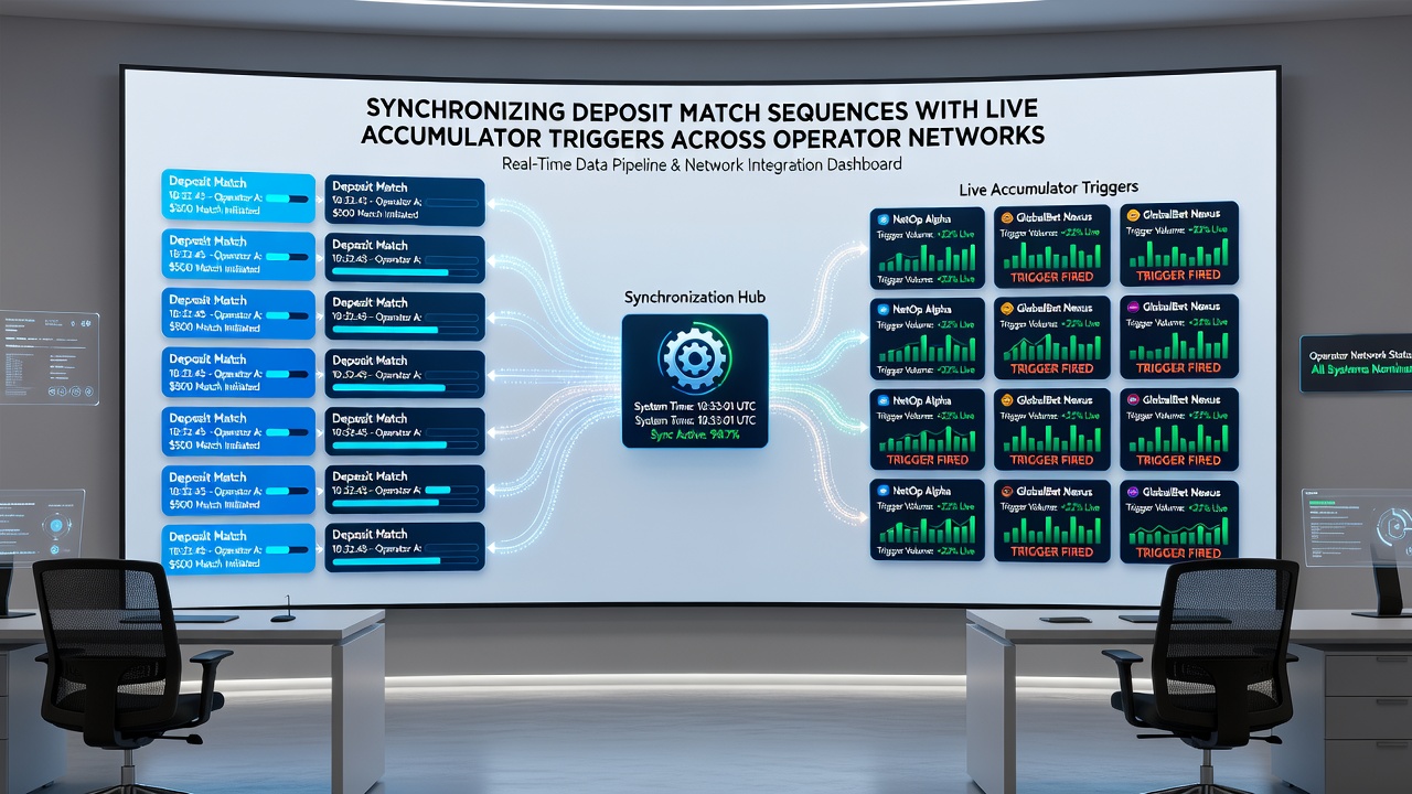 Flowchart illustrating live accumulator triggers syncing with deposit matches on multiple betting platforms