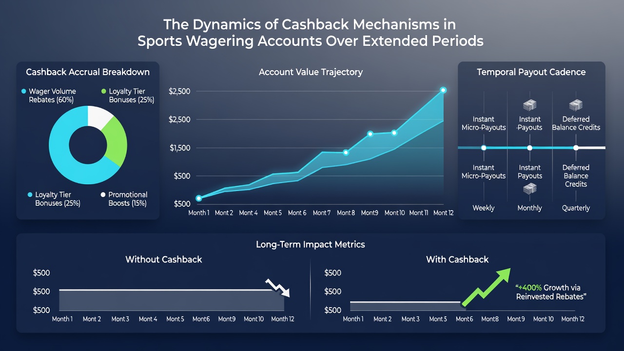 Chart displaying cashback credit trends and account balance fluctuations over extended wagering periods